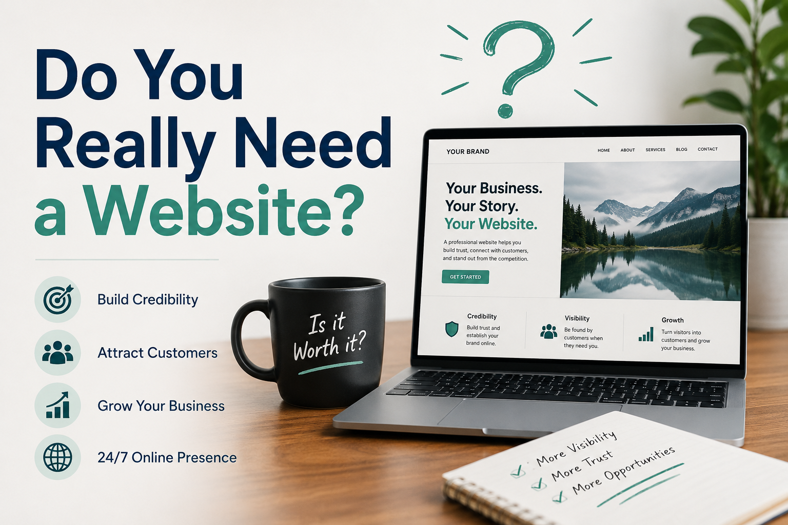 Illustration asking whether small businesses still need a website in 2026